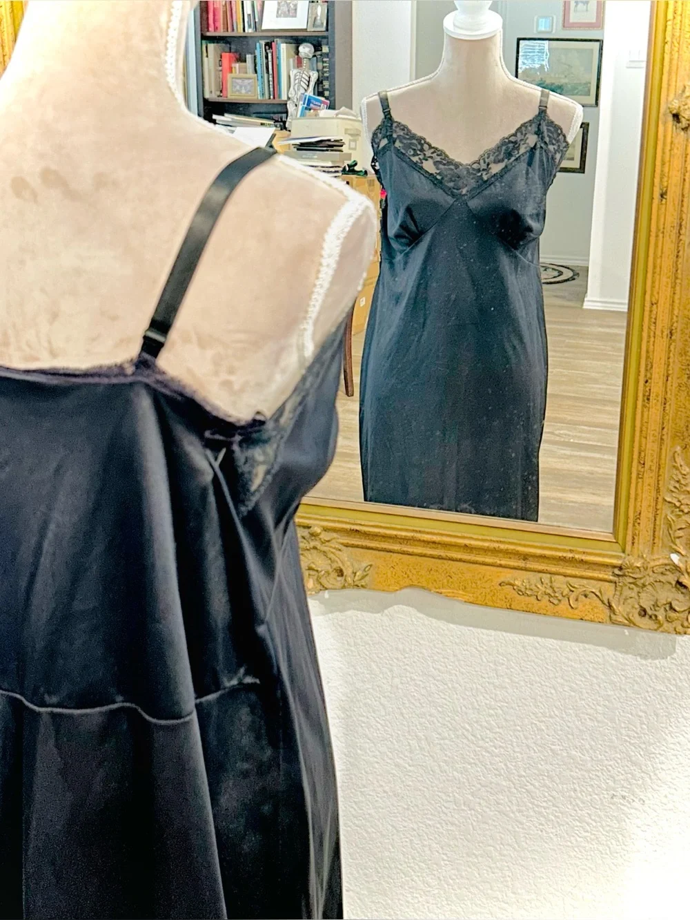 Vintage 1950s Slip Dress Retro Lingerie Chemise Nightgown With Lace Size 46